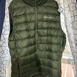 Eddie Bauer Black Quilted Jacket with Olive Trim